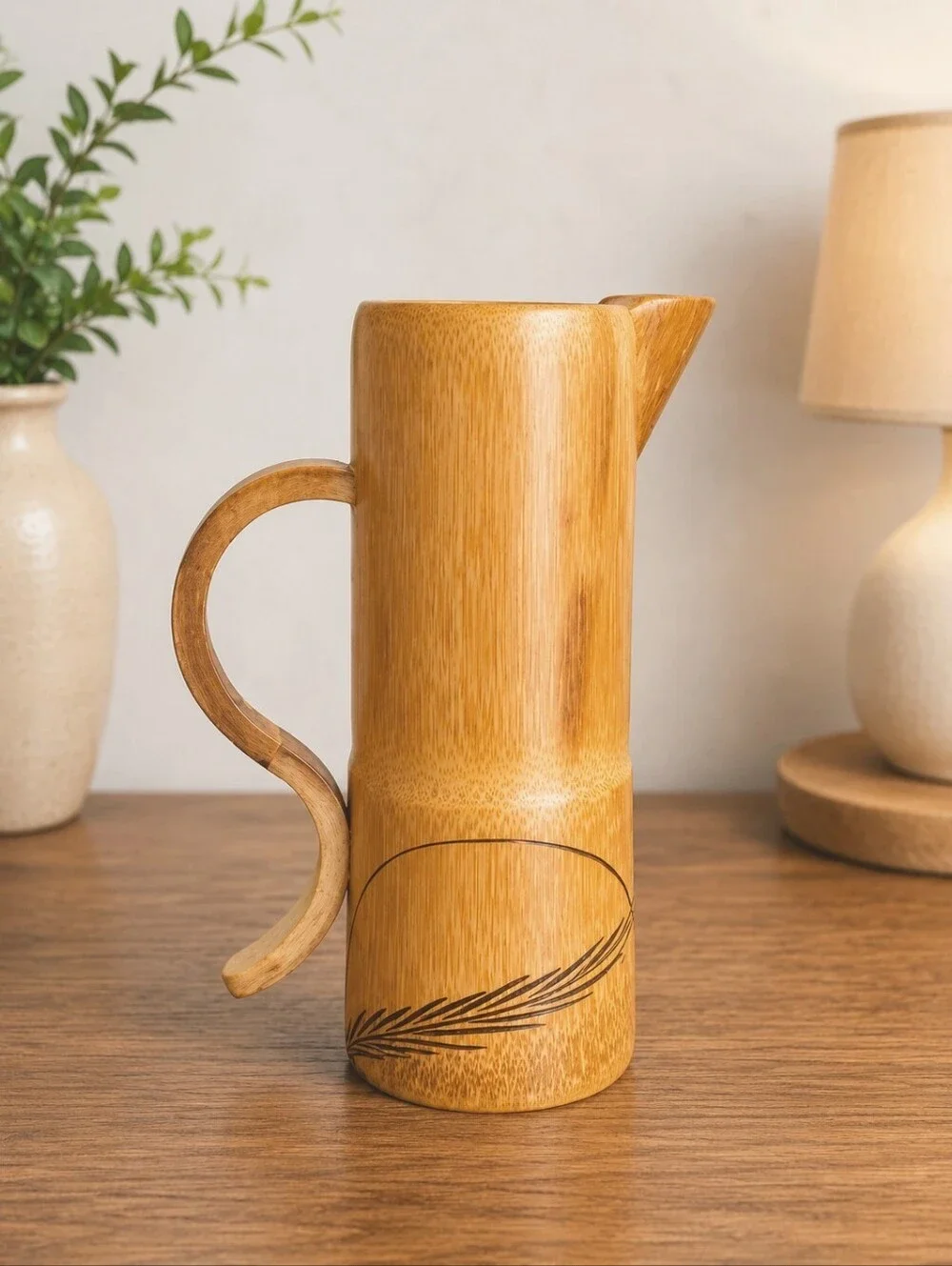 Vintage Jamaica Bamboo Drink Set Pitcher & 6 Cups Handcrafted Tropical Barware